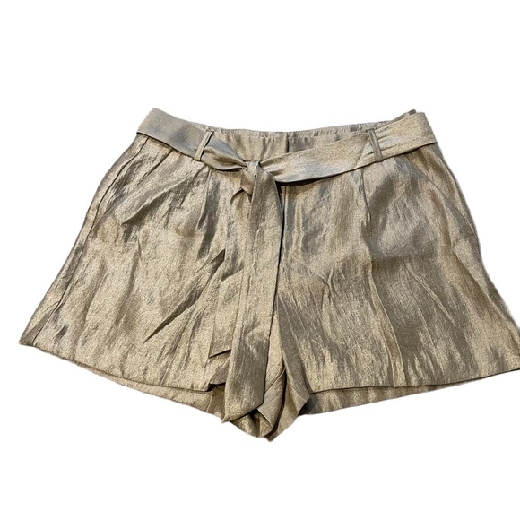 LOFT Champagne Shimmer Pleated Tie Waist Shorts - Picture 4 of 11